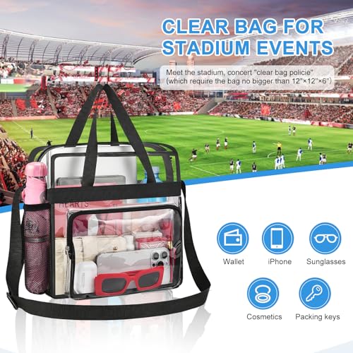 Image of Busiuw Clear Bag for Stadium Events, Stadium Approved 12x12x6 Clear Tote Bag for Sport Fan, Work Concert Travel