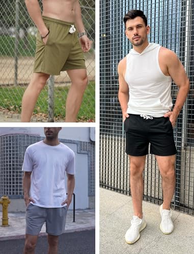Image of Deyeek 5.5 Inch Mens Pajama Shorts Sleep Cotton Lounge PJ Lightweight Elastic Waist Drawstring Nightwear Bottom with Pockets