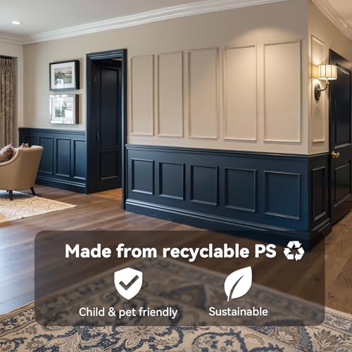 Image of Upick Peel and Stick Wainscoting Pre-Cut Wall Molding Kit, 24 inchx54 inch, 6-Frame