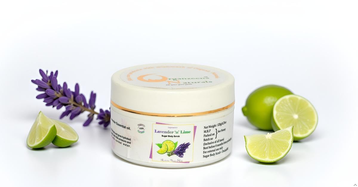 Organzeena Naturals Lavender 'n' Lime Sugar Body Scrub | Exfoliate Body Scrub | Remove Tan & Dead Skin Cells | Body Exfoliator | 120gm-image-16