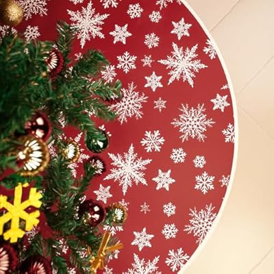 Oeyliz Christmas Tree Skirt 48 Inch Red Tree Skirt with White Snowflake Printed Pattern Rustic Xmas Tree Skirts Christmas Tree Mat for Home Xmas Holiday Party Winter Indoor Outdoor Decorations