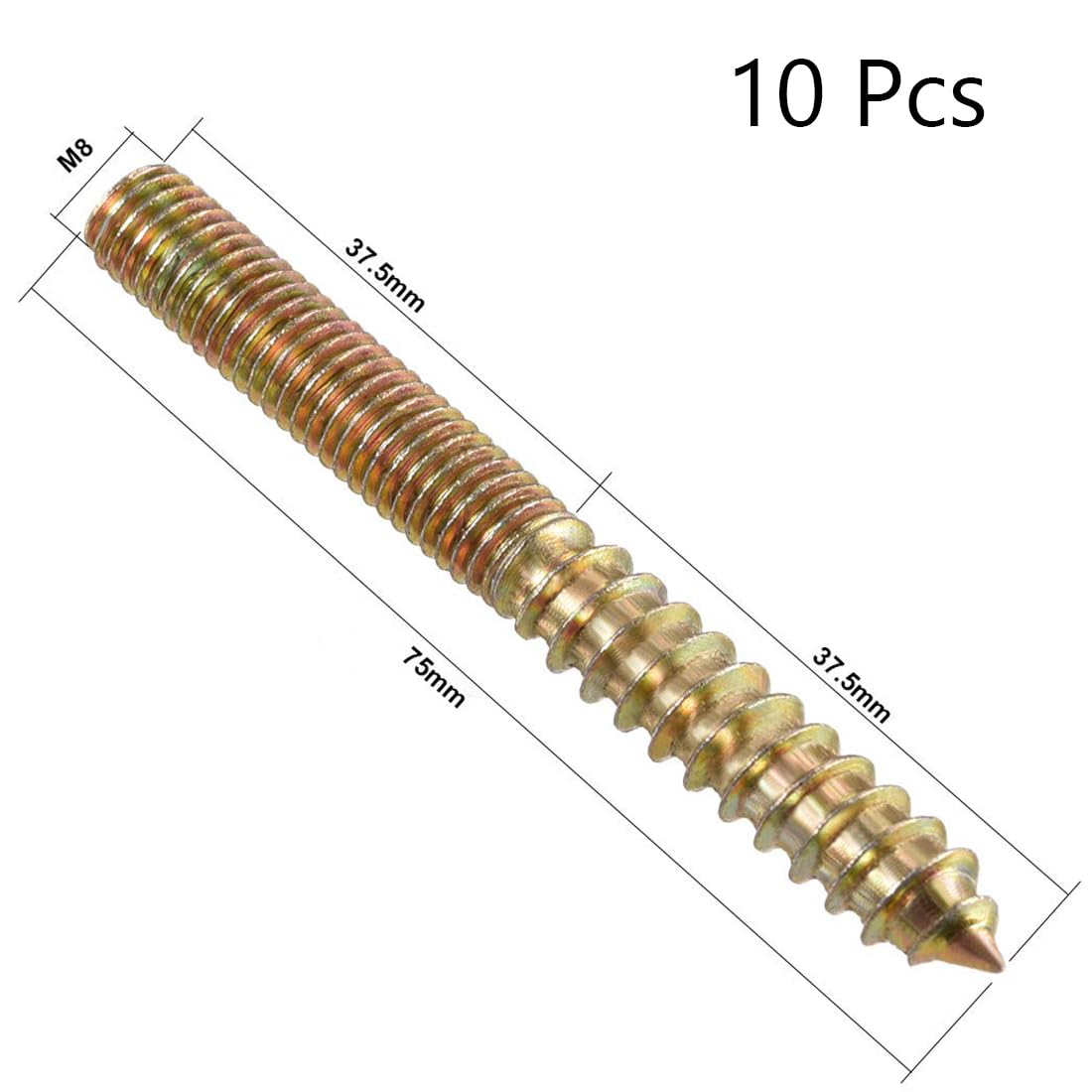 TOP-VIGOR 10Pcs Hanger Bolts, M8x75mm Double Headed Bolts Self Tapping Screw, Double Ended Dowel Screws, Screw Dowels Hanger - Image 2