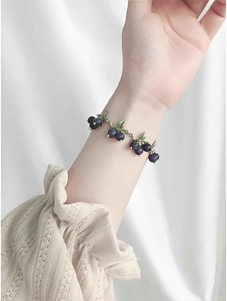 Blueberry Bracelet for Women, Cute Fruit Inspired Beaded Vintage Leaf Handmade Blue Berry Charm Bracelets for Her Boho Garden Berry Style Accessories Jewelry Gift - Image 5