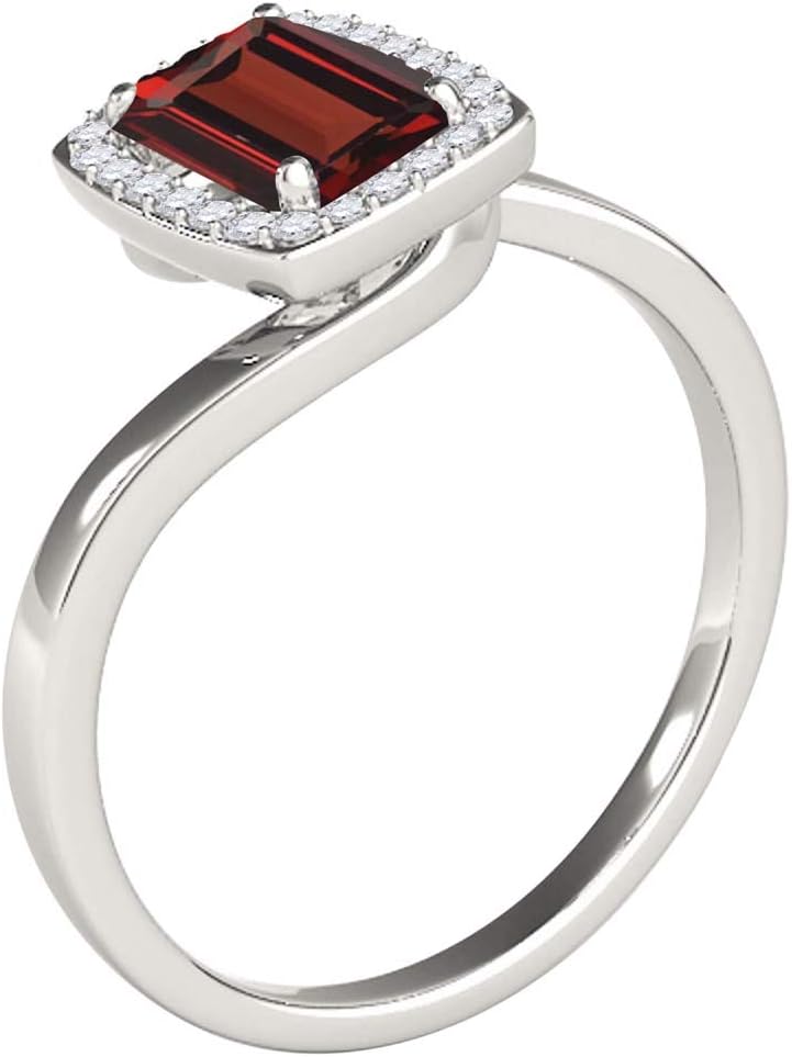 MauliJewels Rings for Women 1.10 Carat Emerald Shape Garnet And Diamond Ring prong 10K Solid White Gold