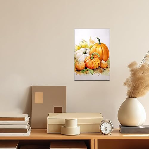 Miniatura 10 de QIXIANG Lienzo decorativo de otoño para pared, diseño de calabaza y girasol, pintura del día de Acción de Gracias, lienzo de cosecha de otoño, marco