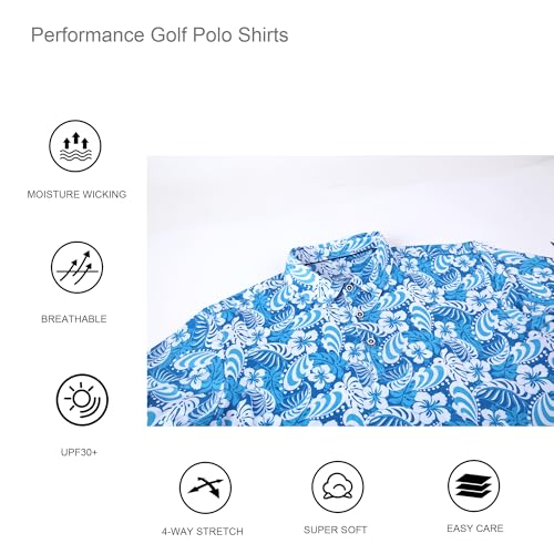 Alex Vando Mens Hawaiian Golf Shirt Moisture Wicking Digital Print Golf Shirts for Men