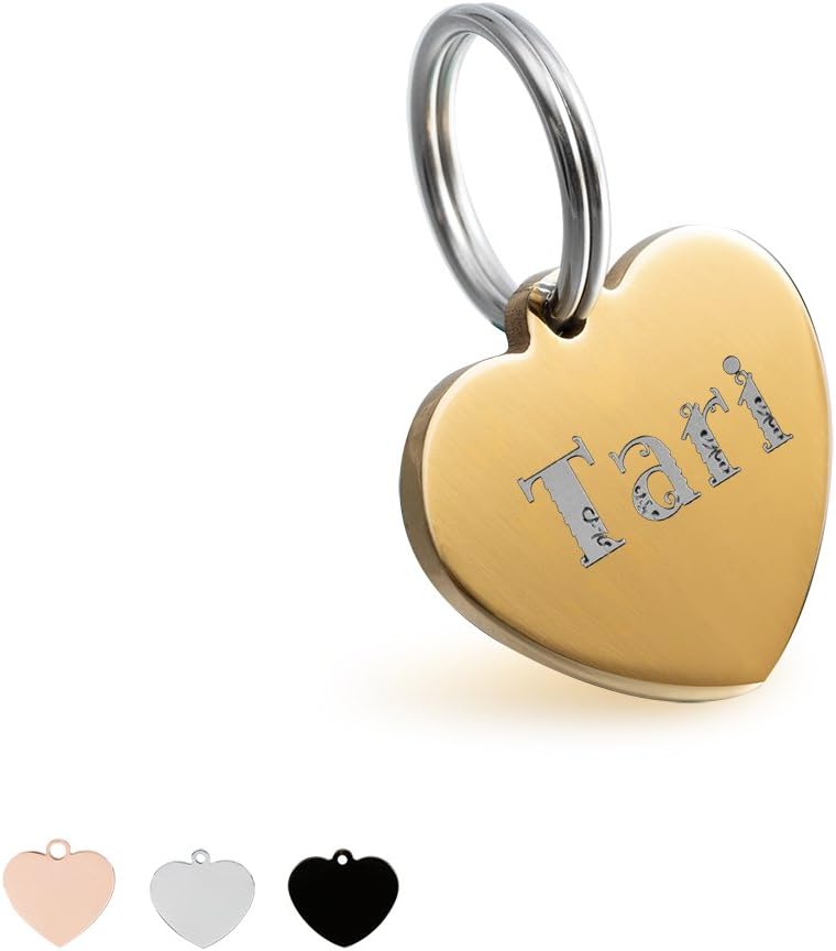 Gredstar Heart Pet ID Tags Stainless Steel Dog Tags cat Tags Personalized Front and Back Engraving,L,Gold
