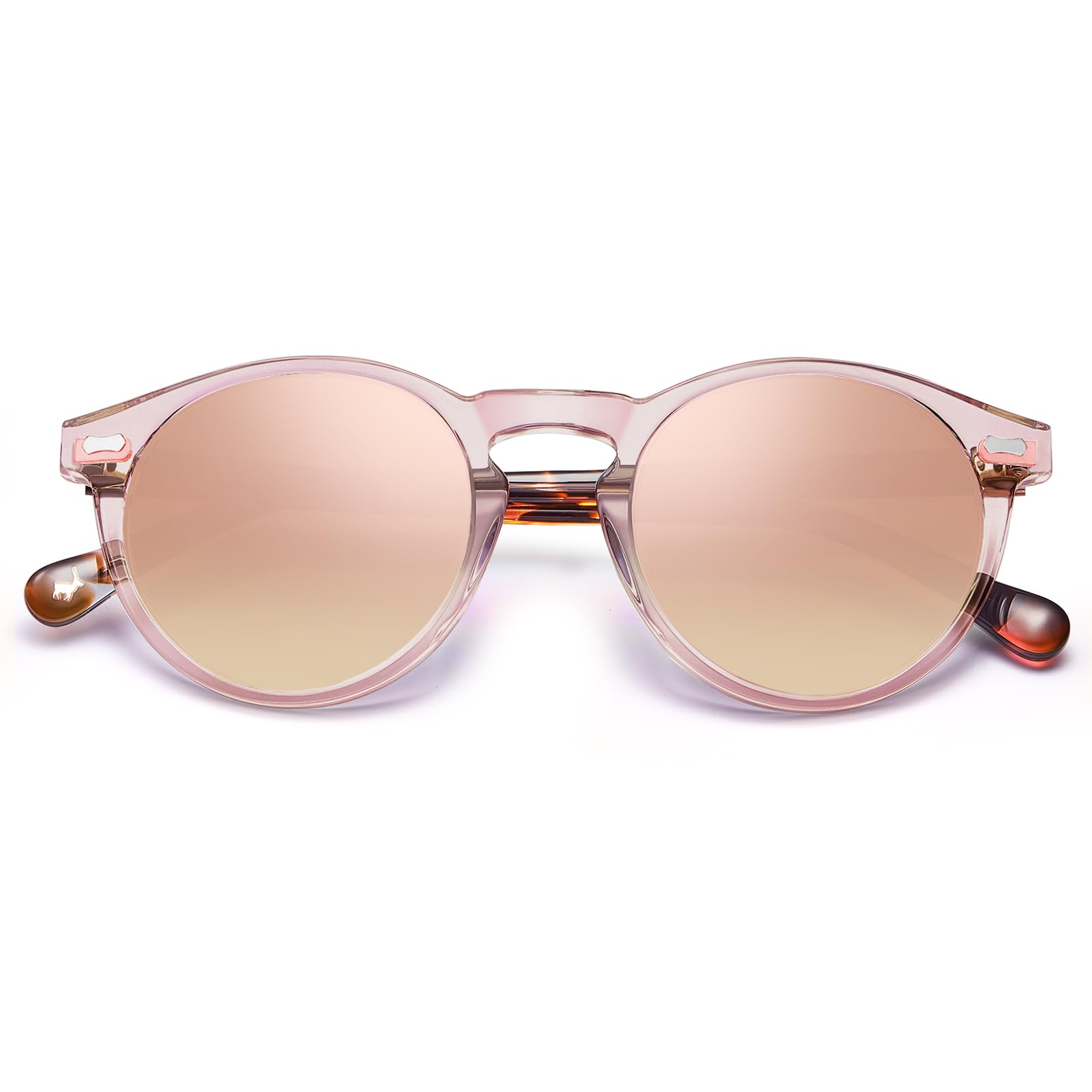 Carfia Retro Rotondi Occhiali da Sole da Donna Polarizzati UV400 CA5288C | Telaio Rosa Trasparente Lente Rosa, lenti HD antigraffio, blocca il 100% dei raggi UVA/UVB/UVC, Montatura in acetato