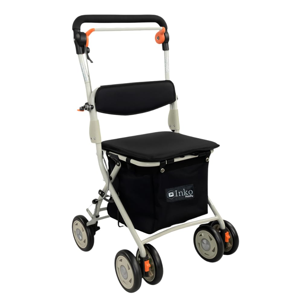 Andador con Carro de Compra para Mayores – Plegable, con Asiento y Respaldo Acolchado, Freno de Seguridad, Bolsa Extraíble Impermeable, Ruedas 360º –Modelo A07