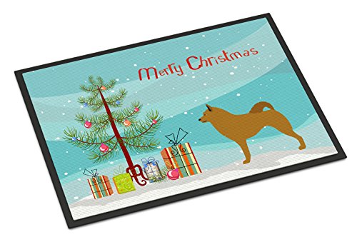 Caroline's Treasures BB8505MAT Finnish Spitz Christmas Doormat 18x27 Front Door Mat Indoor Outdoor Rugs for Entryway, Non Slip Washable Low Pile, 18H X 27W
