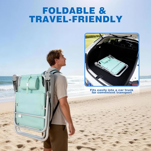 Image of SUNNYFEEL Extra Wide Low Beach Chair 2 Pack 5 Position Lay, XL Oversized Portable Folding Camping Chairs with Cup Holder for Outdoor /Sand, Foldable Backpack Beach Chair for Adults Heavy Duty 500 LBS