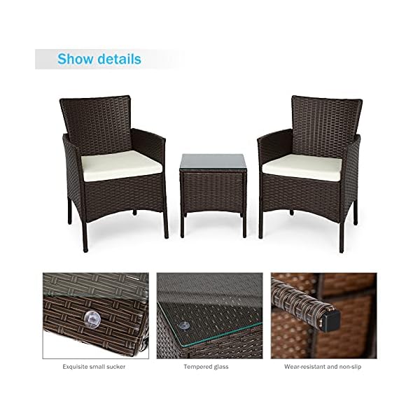 IntimaTe WM Heart Wicker Rattan Outdoor Garden Furniture Sets with Chairs and Table, Conservatory Balcony Furniture Sets, Coffee Table and Corner Sofa Patio Furniture Set With Cream Cushion - Image 6
