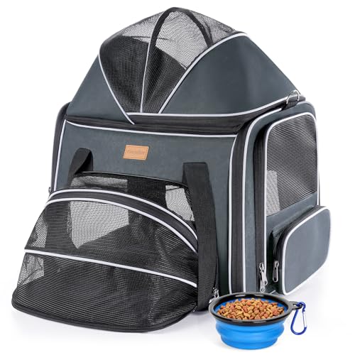 Morpilot Top and Side Expandable Cat Carrier Airline Approved Collapsible Soft-Sided Pet Carrier for Medium/Large Cats and Puppies up to 20lbs for Car Rides and Vet Visits (Dark Gray)
