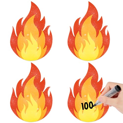 Image of Fire Paper Cutouts - 100Pcs Glitter Flame Shaped Paper Cutouts for Birthday Easter Holiday Party Favor Supplies Firetruck Firefighter Theme Classroom Bulletin Board Home Wall Decoration