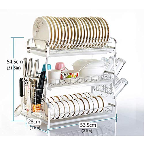 Geschirrkorb mit Getränkehalter, 3-stufiger Edelstahl-Geschirrtrockner mit Besteckhalter Geschirrablauf für Theke Silber 43 cm (17 Zoll)