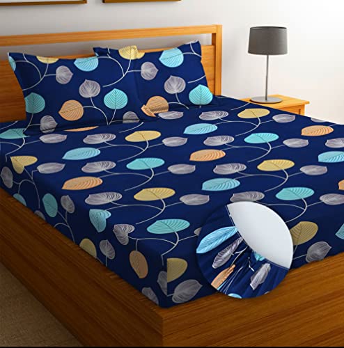 Image of BSB Home Premium Cotton Elastic Fitted Bedsheets with 2 King Size Pillow Covers | Double Bed with All Around Elastic 180 TC Supersoft | (72 inchx78 inch,Blue & Yellow)
