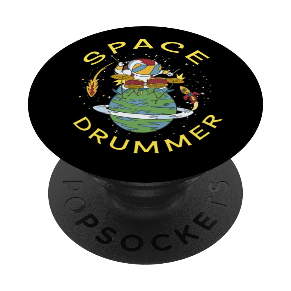 Sci Fi Metronaut Galaxy & Solar System Astros KidsSpace Drummer - Astronaut Playing Drums on Planet Saturn PopSockets Swappable PopGrip