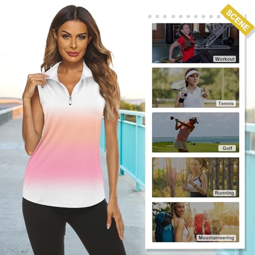 Image of Koscacy Women's Sleeveless Golf Tennis Polo Shirts Zip Up Dry Fit Workout Tank Tops Athletic Shirt
