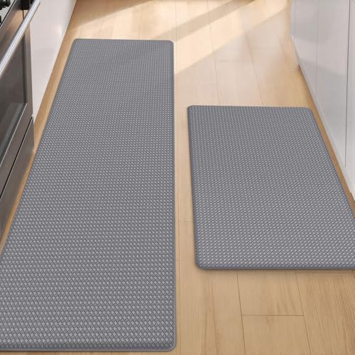 COLOR&GEOMETRY Kitchen Floor Mat 44x75+44 x150 cm Anti Fatigue 2PCs, Grey