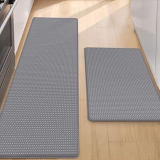 Color G 2 Piece Kitchen Mats Set, Anti Fatigue Standing Area Rugs Waterproof Leather, Non-slip, Oil Resistant Floor Mats for Office (44 x 75 cm + 44 x 150 cm, Grey)