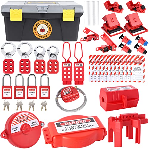 50Pcs Lockout Tagout Kit - Safety Padlocks, Lockout Hasp Breaker, Lockout Ball Valve, Lockout Steel Cable, Lockout Plug, Loto Valve, Lockout Loto Tags, Lockout Set Iwongo Provided #TOP9