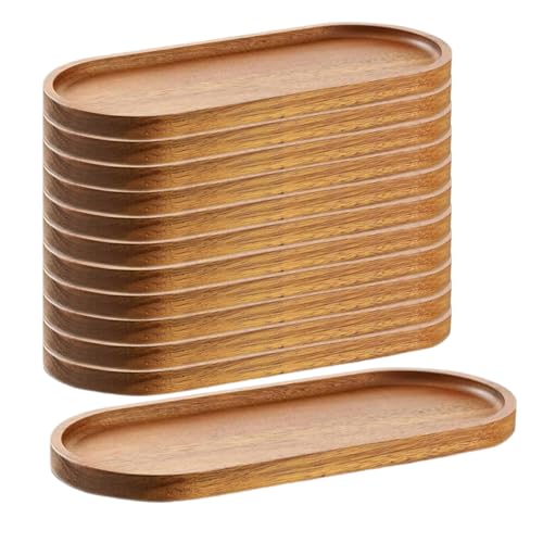 Linwnil Wood Serving Trays Charcuterie Boards Oval Wooden Plates Wood Serving Platter Cheese Dinner Plates Bulk for Dessert Snack Bread Fruit Appetizer Dishes (11.5x4Inch*12Pack)