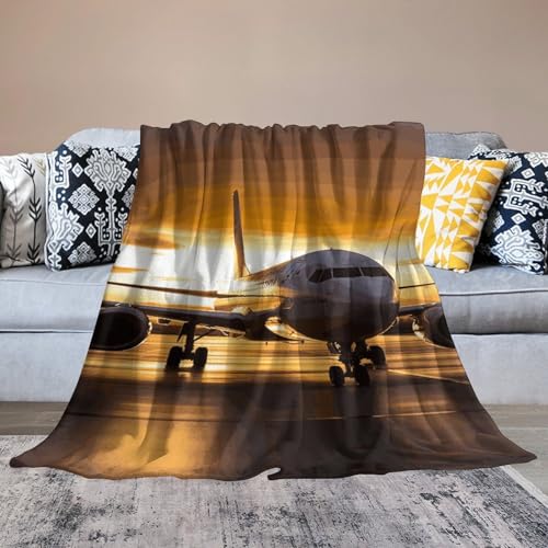 Couverture moelleuse avion du soir plaid flanelle pour toute la famille