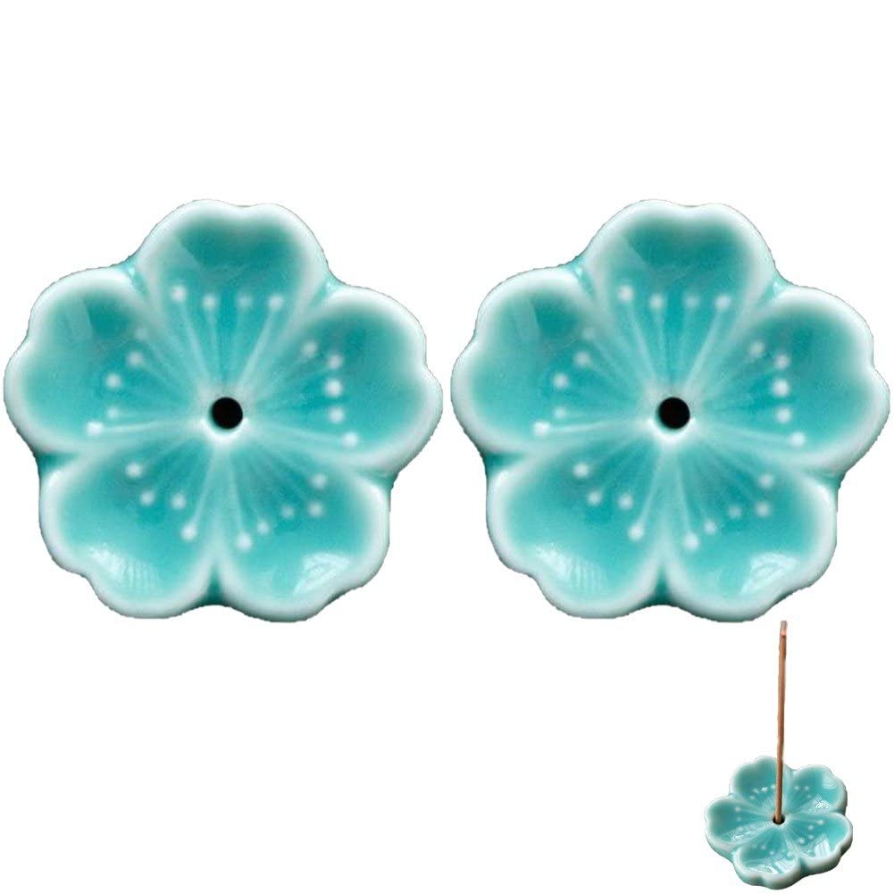 Danlai Blue 2 Pcs Ceramic Cherry Blossom Incense Stick Holder Incense Burner Holder Incense Tray Decorative Gift Home Decor