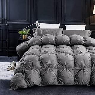 Three Geese Pinch Pleat Goose Feathers Down Comforter King Size Duvet Insert ,750+ Fill Power,1200TC 100%Cotton Fabric,Premium Grey Comforter for All Seasons with 8 Tabs.…