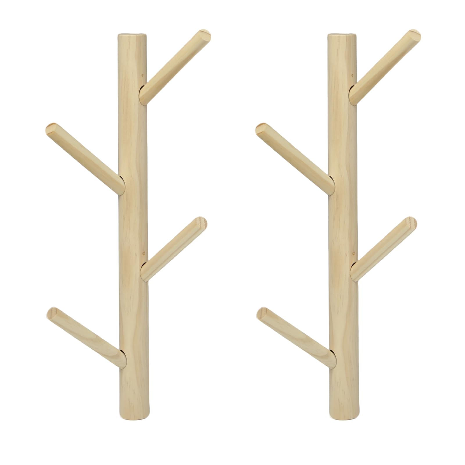 2 Pezzi Appendiabiti aAlbero da Muro Appendiabiti da Parete in Legno di Pino 40cm Attaccapanni da Muro a Forma di Ramo con 8 Ganci per Cappotti, Cappelli, Ingresso, Ufficio