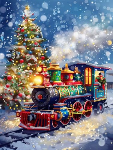 Broderie diamant kit complet 5D train d'hiver : grand format 50x70cm pour art mural adulte