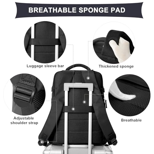 Image of coowoz Travel Backpack For Women Men Airline Approved,Black Carry On Backpack,Large Hiking Laptop College Backpacks Waterproof Outdoor Sports Rucksack Casual Daypack Fit 15.6 Inch Backpacks