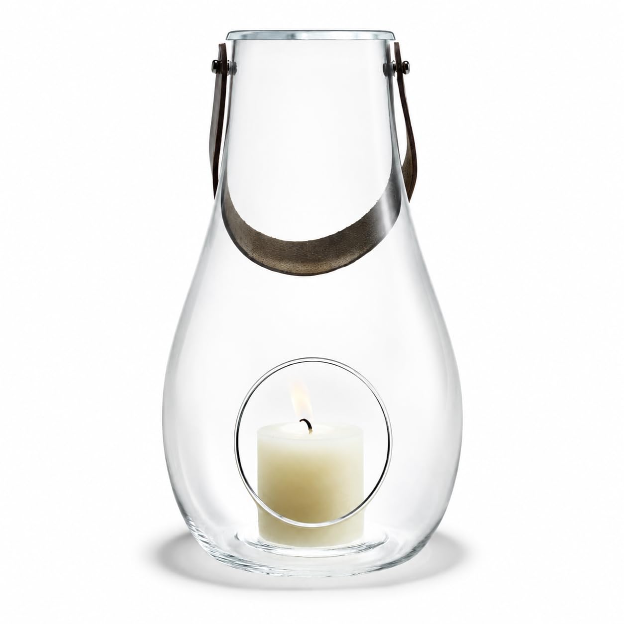 Holmegaard Lantern Height 29 cm Design with Light Made of Hand-Blown Glass, Clear