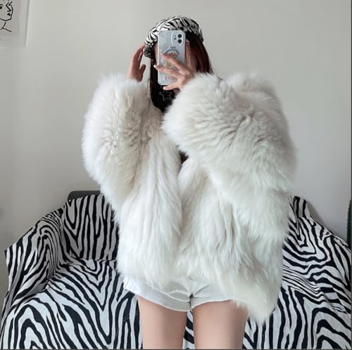 Short White Women's Fashion Faux Fur Coat Soft Overcoat Fluffy Fur Jacket Outwear Sweater With Hat3