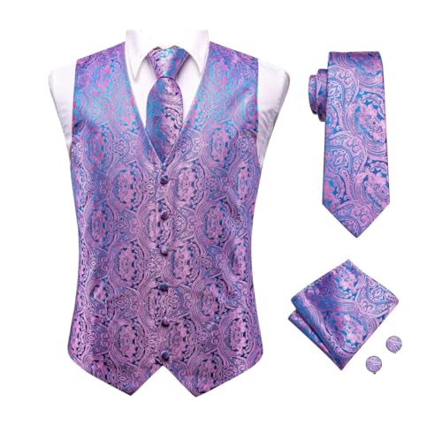 Men's Complete Vest Set with Tie Cufflinks Pocket Square for Party Wedding or Office