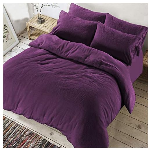 BEDWAY - Juego de Funda de edredón y Funda de Almohada (Forro Polar), diseño de Oso de Peluche, Ciruela, Matrimonio