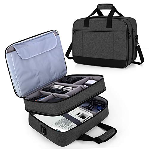 Luxja 2 Layers Projector Case with Protective Laptop Sleeve, Projector Bag with Adjustable Compartments, Black