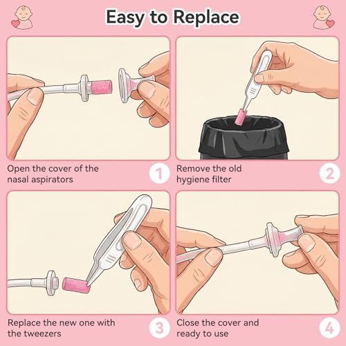 Replacement for NozeBot Nasal Aspirator Hygiene Filter, 180 Packs Baby Nose Cleaner Filters Comes with Baby Nose Cleaning Tweezer, Purple
