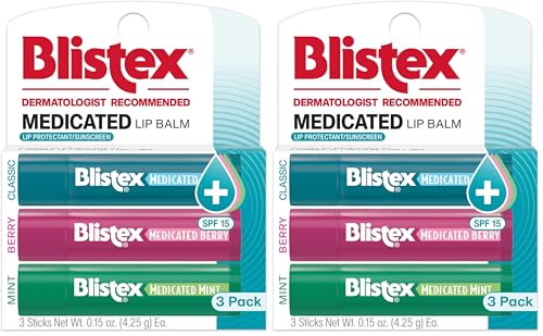 Blistex Medicated Lip Balm 3 Count, 0.15 Oz Each, Classic, Mint and Berry Flavor, Soothes and Protects, Advanced Medicated Lip Care for Dry, Chapped Lips, SPF 15 Sun Protection, 2 Pack image 3