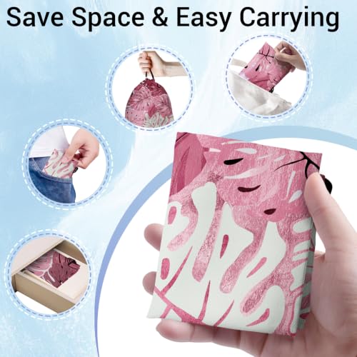 Image of Drawstring Storage Bag Palm Leaf Pink Gym Bags for Beach Cloth Shoes Toiletries