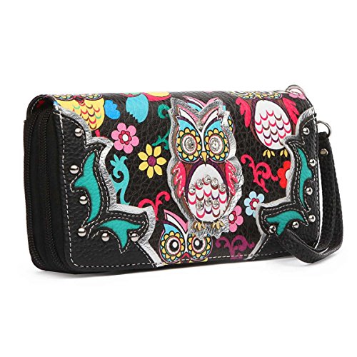 Colorful Owl Rhinestone Studded Spring Western Style Studs Fashion Clutch Purse Women Country Wrist Strap Wristlets Wallet2