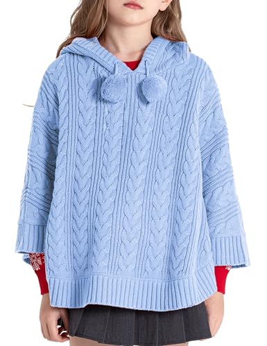 Image of BOBOYOYO Cape for Girls Hooded Cable Knit Poncho Sweaters Kids Shawl