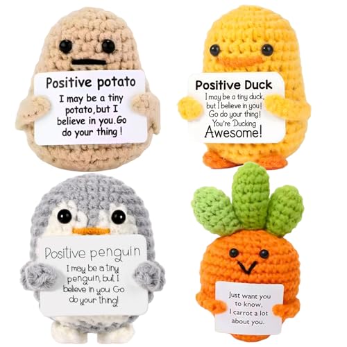 Image of Cute Emotional Support Crochet Toys Handmade Gifts with Message for Women Men Friends Coworkers, Birthday Christmas Valentine's Gift (Small Family Pack 1)
