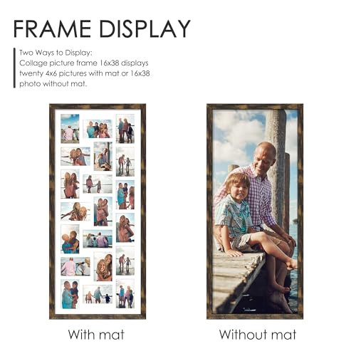 Image of DUENPY 16x38 Collage Picture Frame 4x6 Collage Frame Displays twenty 4x6 inch Photos Available Horizontal Wall Mounting Display and Vertical Brown
