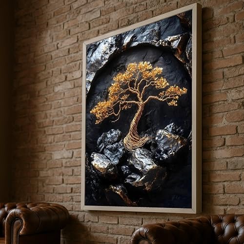 Toile sculptée en fil de fer doré avec cadre intérieur 80x120cm