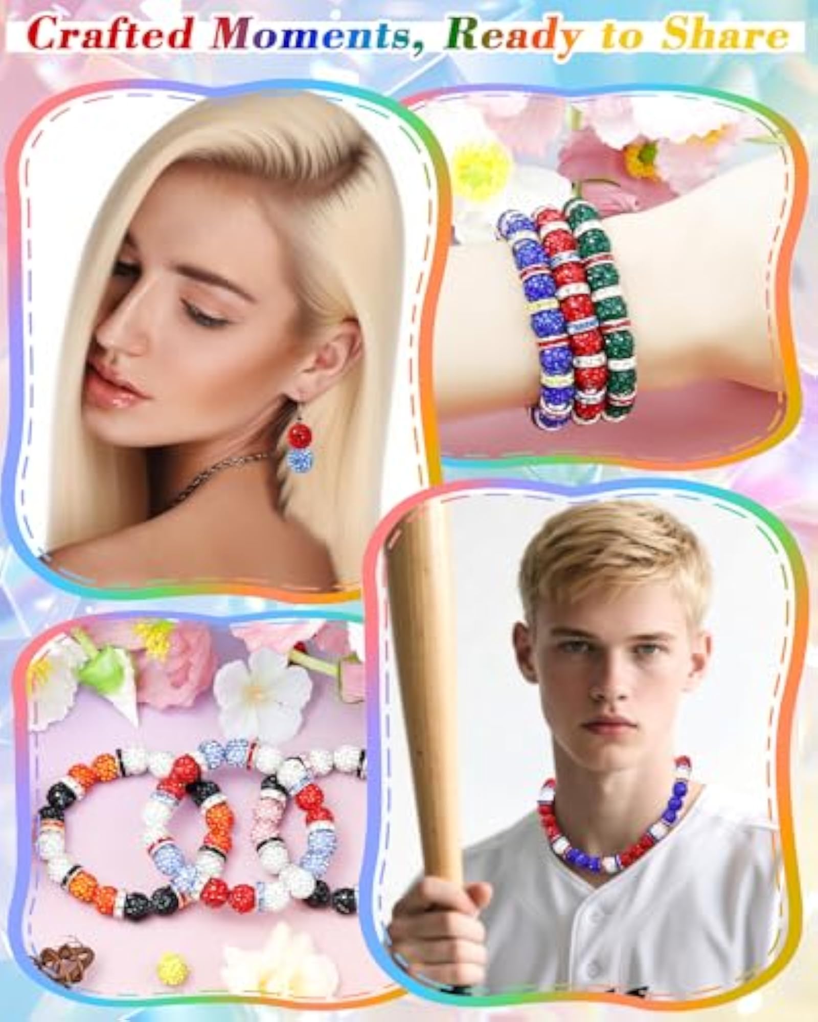 120PCS Rhinestone Beads for Baseball Necklace Bracelets