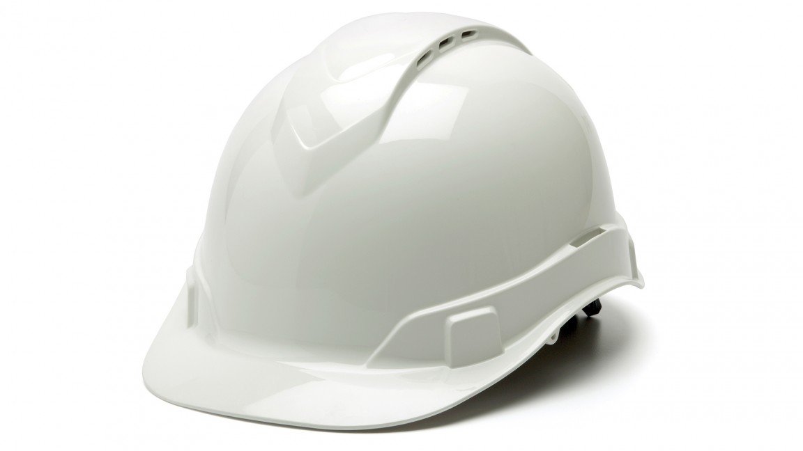 Pyramex Ridgeline Cap Style Hard Hat, Vented, 4-Point Ratchet Suspension, White