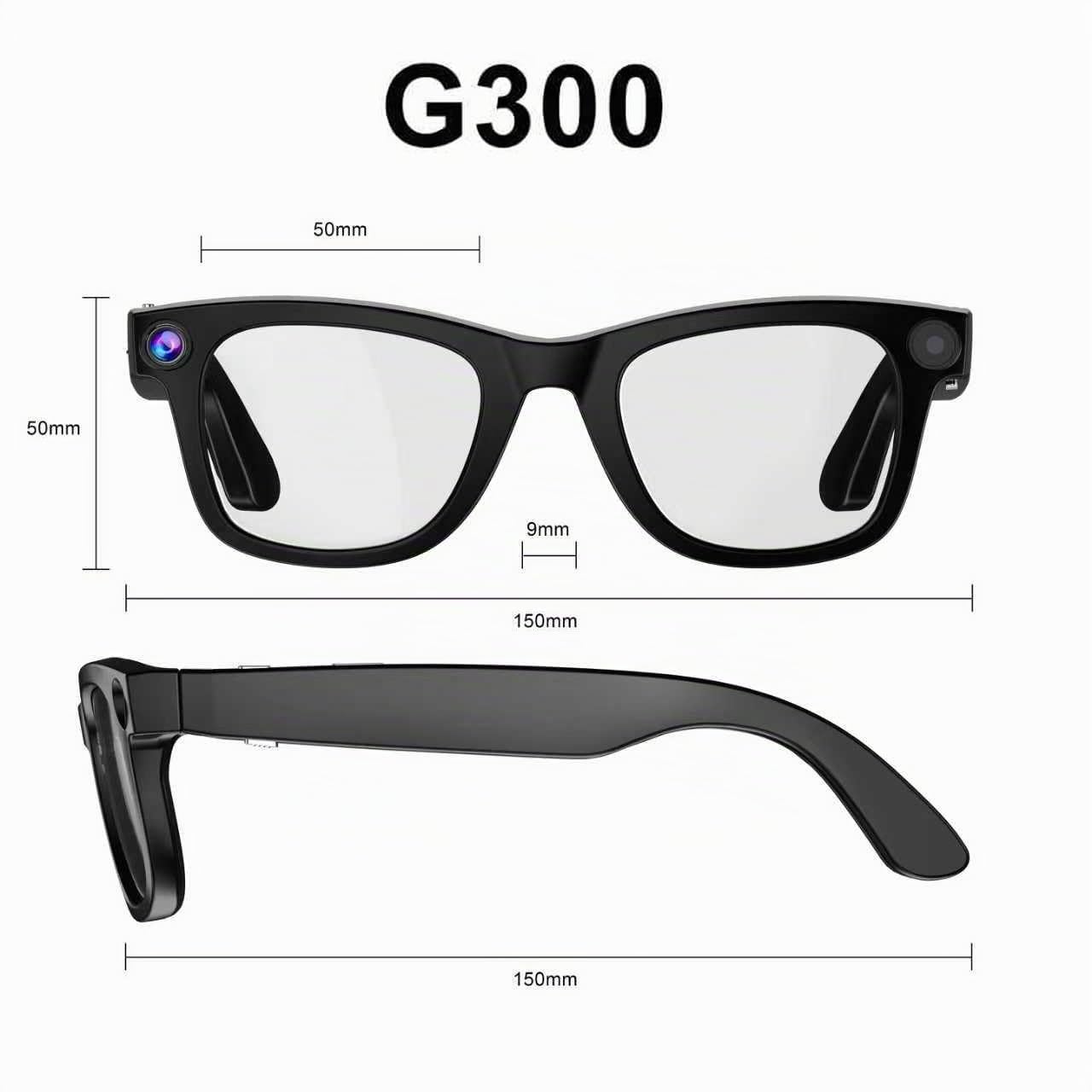 G300 Lunettes AI 8MP 1080P 32GB Traduction HiFi Verres solaires | Traduction Multilingue en Temps Réel, Double Haut-parleurs HIFI, Verres Solaires & Anti-Lumière Bleue