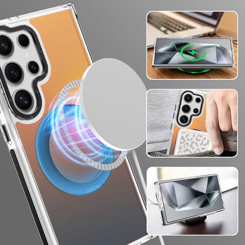 Image of Magnetic for Samsung Galaxy S24 Ultra Case with 360 Stand [Compatible with Magsafe] [Fluorescent Design] [1 Screen Protector] Slim Translucent Matte Case for Galaxy S24 Ultra 6.8 inch, Black