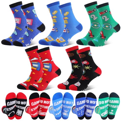 scenicamp 5 Pairs Funny Gamer Socks for Teen Boys Dad Son Husband Fathers Do Not Disturb Game Start Stocking Stuffers Birthday Valentines Christmas